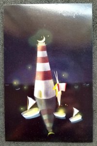 [AG] P715 Moonlight Bunny Music Lighthouse Boat (postcard) *glow in dark *New