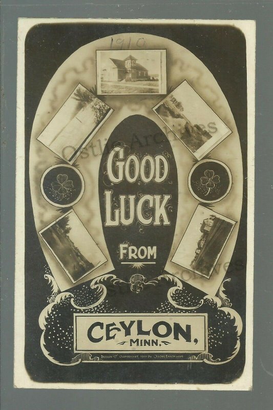 Ceylon MINNESOTA RPPC 1910 5 VIEWS Collage OSCAR ERICKSON nr Fairmont Sherburn