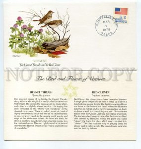 492772 USA 1978 Arthur Singer bird flower Vermont Hermit Thrush red Clover card