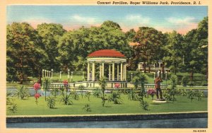 Vintage Postcard 1930's Concert Pavilion Roger Williams Park Providence RI