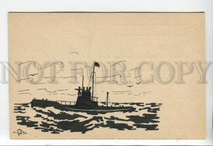 443893 Russia MOLLWO Submarine Silhouette WWI Vintage HAND PAINTED postcard INK