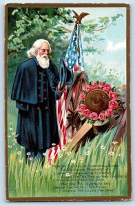 Civil War Postcard From The Silence Of Sorrowful Hours Flowers Flag Embossed