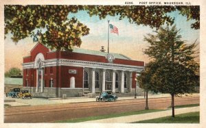 Vintage Postcard 1920's Post Office Historical Landmark Bldg. Waukegan Illinois