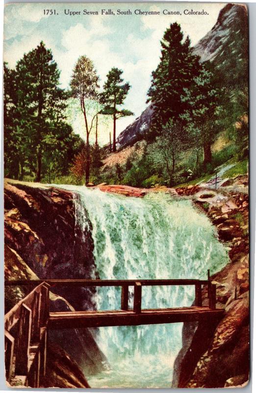 Upper Seven Falls, South Cheyenne Canon Canyon Colorado Vintage Postcard H03