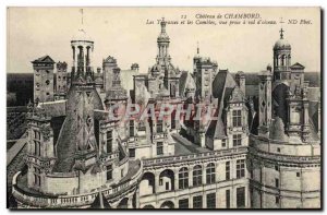 Old Postcard Chateau de Chambord Terraces and a view taken attic theft & # 39...