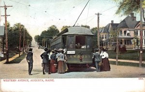 WESTERN AVENUE AUGUSTA MAINE WINTHROP TROLLEY POSTCARD 1905