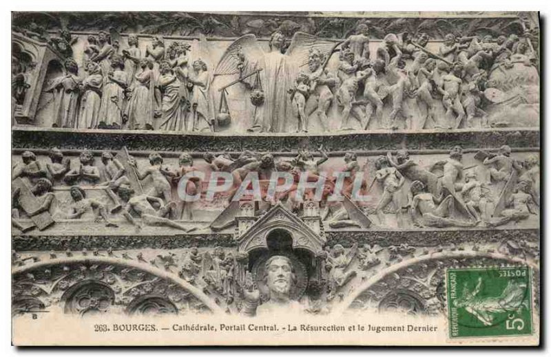 Old Postcard Bourges Cathedral Central Portal of the Last Judgment and Resure...