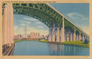 Union Terminal & Tower Cleveland Ohio Viewed Under Lorain-Carnegie Bridge Linen