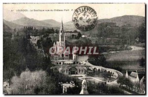 Old Postcard Lourdes Basilica view of Chateau Fort