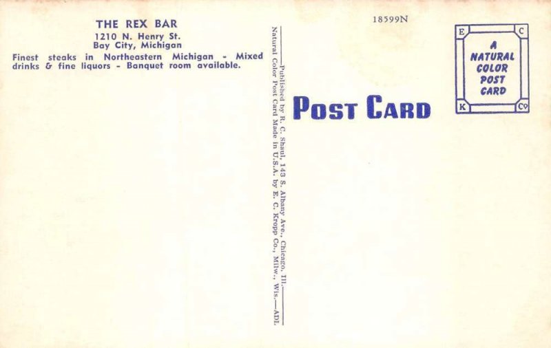 Bay City Michigan The Rex Bar Dining Room and Exterior Postcard AA65424 