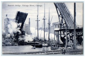 c1910 Bascule Bridge Chicago River Exterior Steamer Chicago Illinois IL Postcard