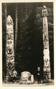 TOTEM POLES LOVER'S LANE ENTRANCE SITKA AK ANTIQUE REAL PHOTO POSTCARD RPPC