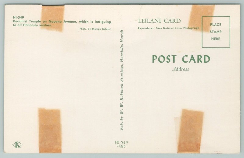 Honolulu Hawaii~Buddhist Temple Nuuanu Avenue~Vintage Postcard 