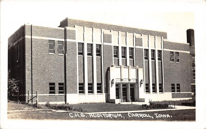 Carroll Iowa~High School Auditorium~1940s RPPC Postcard