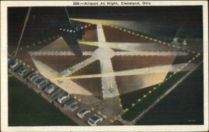Cleveland OH Airport at Night c1930 Postcard