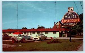 LONDON, Ontario Canada ~ EASTCOURT MOTEL c1950s Cars Cool Sign Roadside Postcard