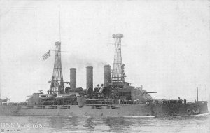 U.S.S. VIRGINIA Battleship US Navy Military c1910s Vintage Postcard