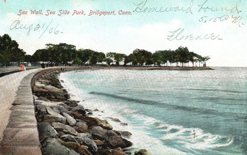 BRIDGEPORT CT-Connecticut, Sea Wall Sea Side Park, Vintage Postcard C1900