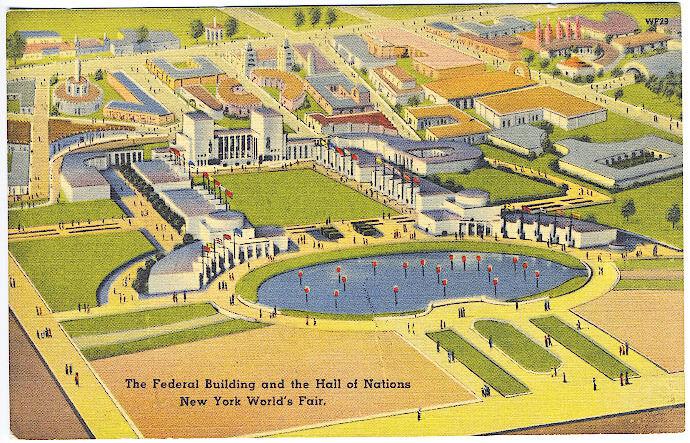 1939 New York World's Fair Federal Building & Hall of Nations Postcard