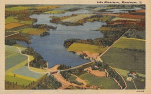 BLOOMINGTON, IL Illinois LAKE BLOOMINGTON~Aerial c1940's Curteich Linen Postcard