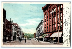 1906 Merchants Row Horse Carriage Wagon People Street Rutland Vermont Postcard