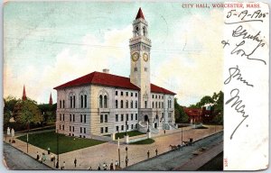 VINTAGE POSTCARD VIEW OF CITY HALL AT WORCESTER MASSACHUSETTS 1905 WEAK CORNER
