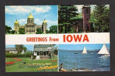 IA Greetings IOWA Postcard Capitol Little Brown Church