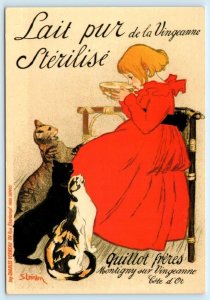 VINGEANNE MILK Poster Style Advertising STEINLEN Cats Girl 1983 ~ 4x6 Postcard