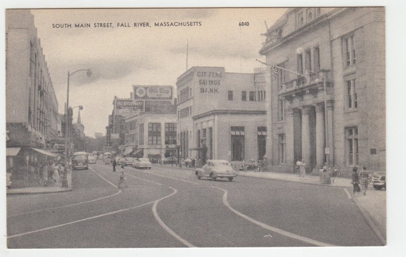 P2194 vintage postcard old cars  people signs etc S.main street fall river mass