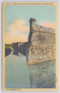 Linen~Castle San Marcos Monument & Moat St Augustine FL~Vintage Postcard