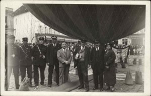 Men in Uniform & Hot Air Balloon CLOSE-UP c1910 Real Photo Postcard