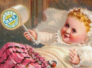 1880s Clark's Thread Adorable Baby Spool-Rattle F104
