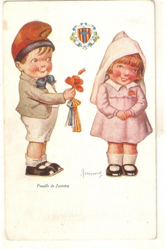 Boy with flowers for girl Vintage Spanish  PC, Pomells de Joventut Series