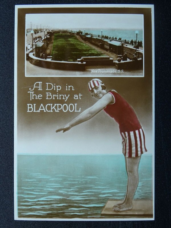 Lancashire A DIP AT BLACKPOOL New Promenade c1930s RP Postcard by Milton