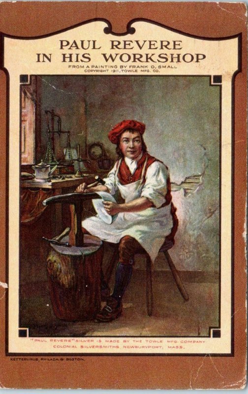 SAN BERNARDINO, CA  AD CARD PAUL REVERE in WORKSHOP c1911  Postcard