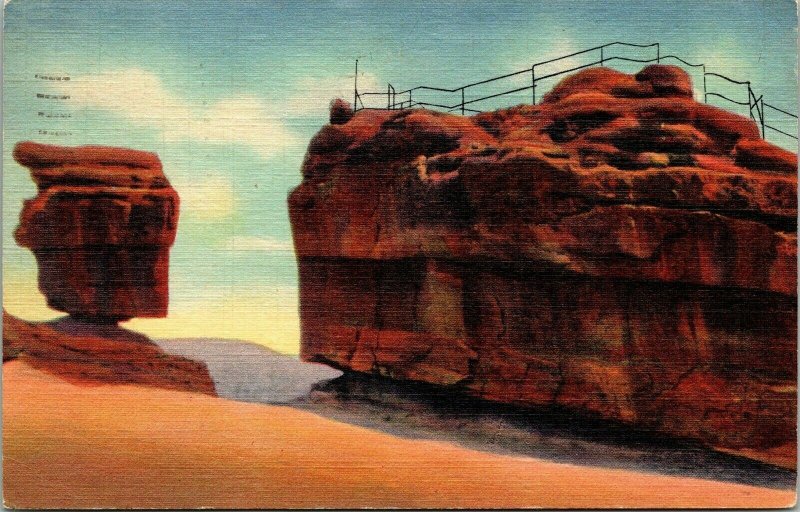 Balanced Steamboat Rocks Garden Gods Pikes Peak Region CO Linen Postcard PM WOB 