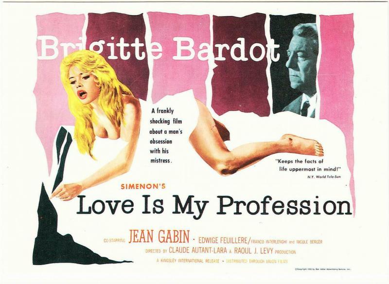 Postcard of Love Is My Profession Brigitte Bardot Jean Gabin Movie