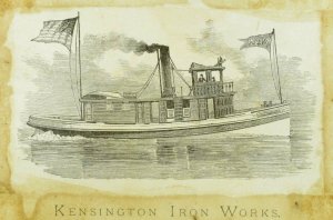 1870's Kensington Iron Works, Baird & Huston Tugboats Yachts Engraved Card P108