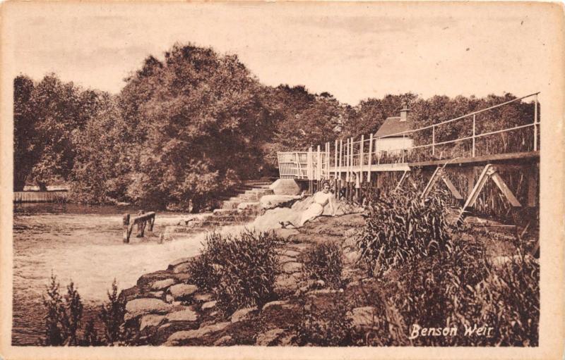 BENSON OXFORDSHIRE UK BENSON WEIR J A LATTER PHOTO POSTCARD WOMAN LAYING ON ROCK