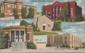 Postcard City of Churches Sweetwater Texas TX