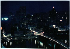 c1960s Pittsburgh, PA By Night Skyscrapers Cinderella City Chrome Photo PC A67