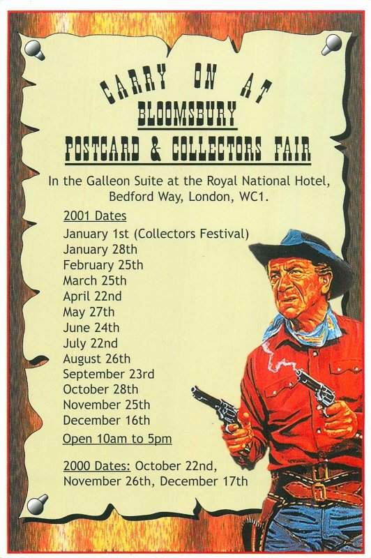 Exhibitions special carry on at bloomsbury collectors fair guns cowboy Postcard