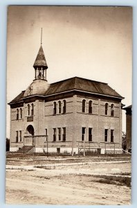 Delano Minnesota MN Postcard RPPC Photo High School Building Dirt Road c1910's