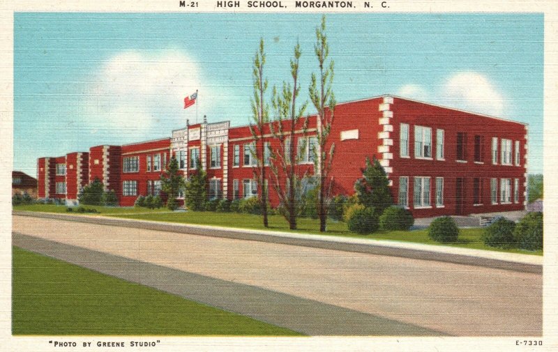 Vintage Postcard 1920's View of High School Building Morganton North Carolina NC 