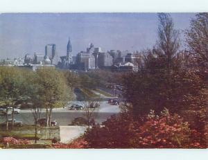 Unused 1950's OLD CARS & SKYLINE VIEW FROM ART MUSEUM Philadelphia PA r9364