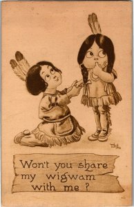 Indian Boy & Girl Won't You Share My Wigwam With Me? Bernhardt Wall Postcard A01