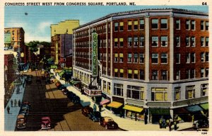 Portland, Maine - Downtown on Congress Street, from Congress Square - c1940