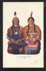 INDIAN CHIEF BUCKSKIN AND SQUAW NATIVE AMERICANA VINTAGE POSTCARD 1908