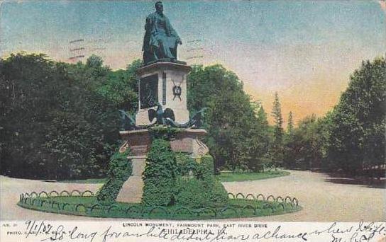 Pennsylvania Philadelphia Lincoln Monument Fairmount Park East River Drive 19...