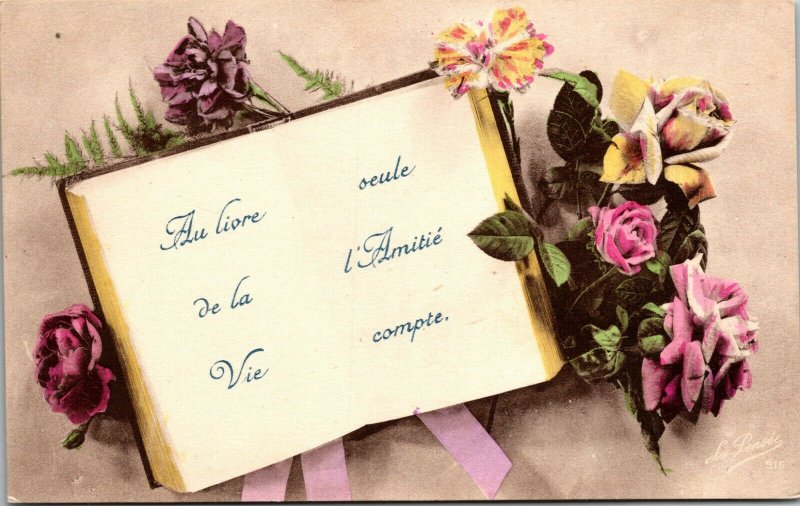 Vintage FRENCH Postcard - AU LIORE DE LA VIE - FLOWERS - RARE ARTIST SIGNED